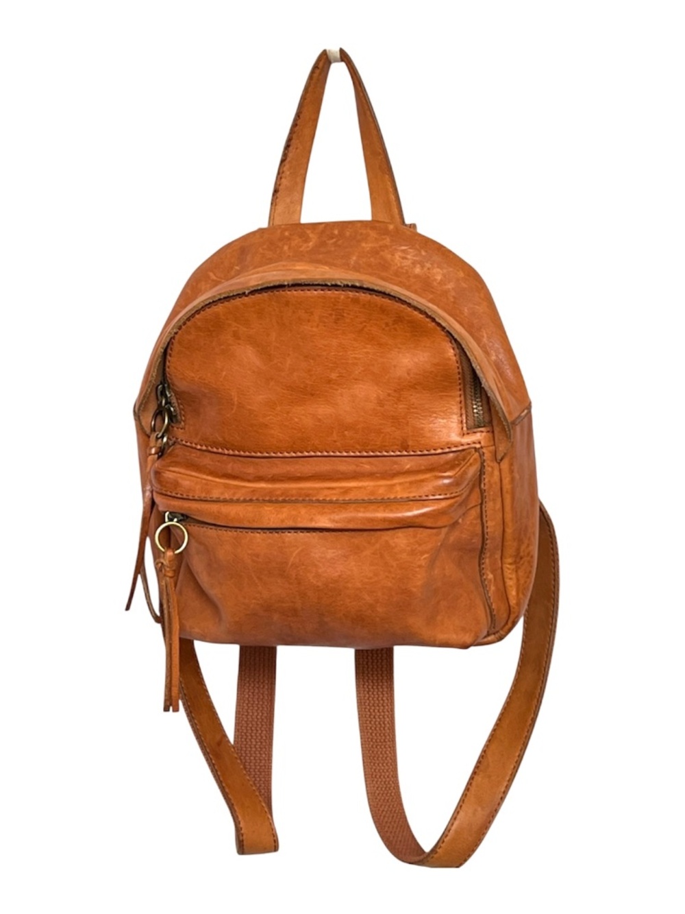 Madewell Backpack Leather Brown Zip Closure Mini Front Pocket